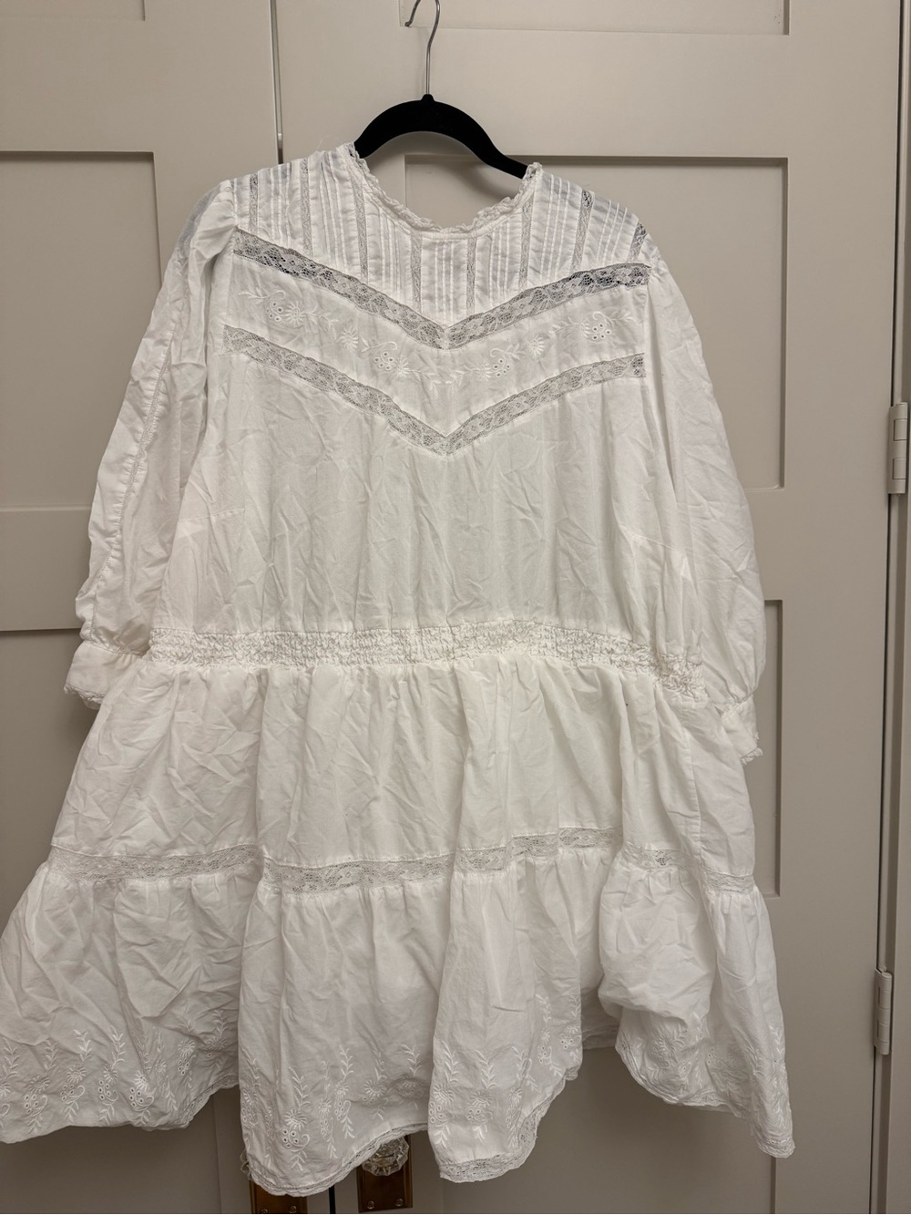 LoveShackFancy White Eyelet Tiered Mini Dress